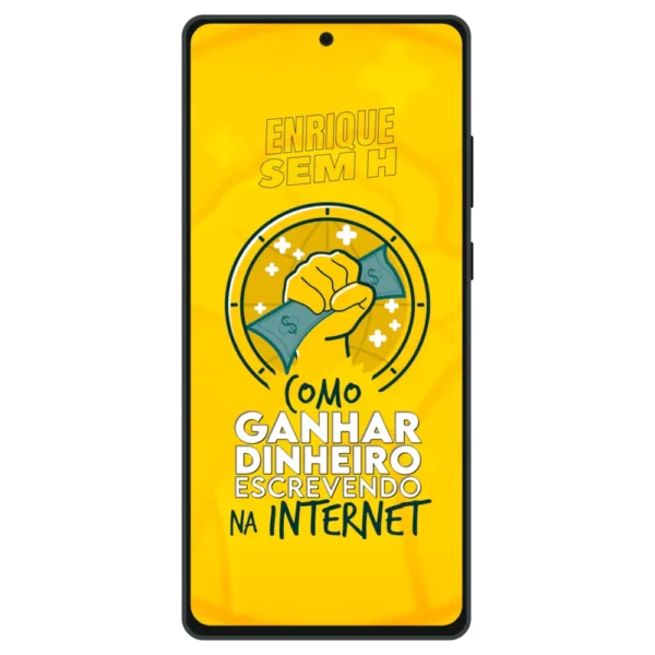 Capa do livro "Como Ganhar Dinheiro Escrevendo na Internet©" exibida em um celular.