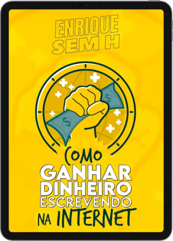 Capa do livro "Como Ganhar Dinheiro Escrevendo na Internet©" exibida em um tablet.